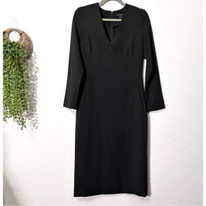 COS Black Sheath Midi V-neck Long Sleeve Pencil Dress Eur 36 / US 6 Chic Small
